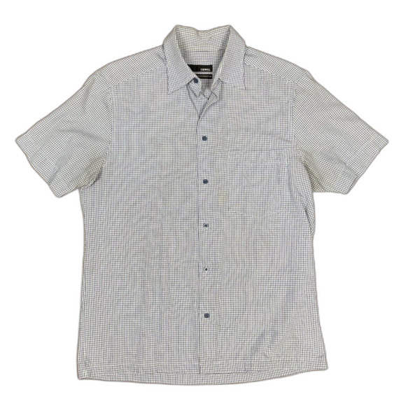Cromwell Blue White Checked Short Sleeve Button Up Shirt Mens Size Medium - Picture 1 of 5